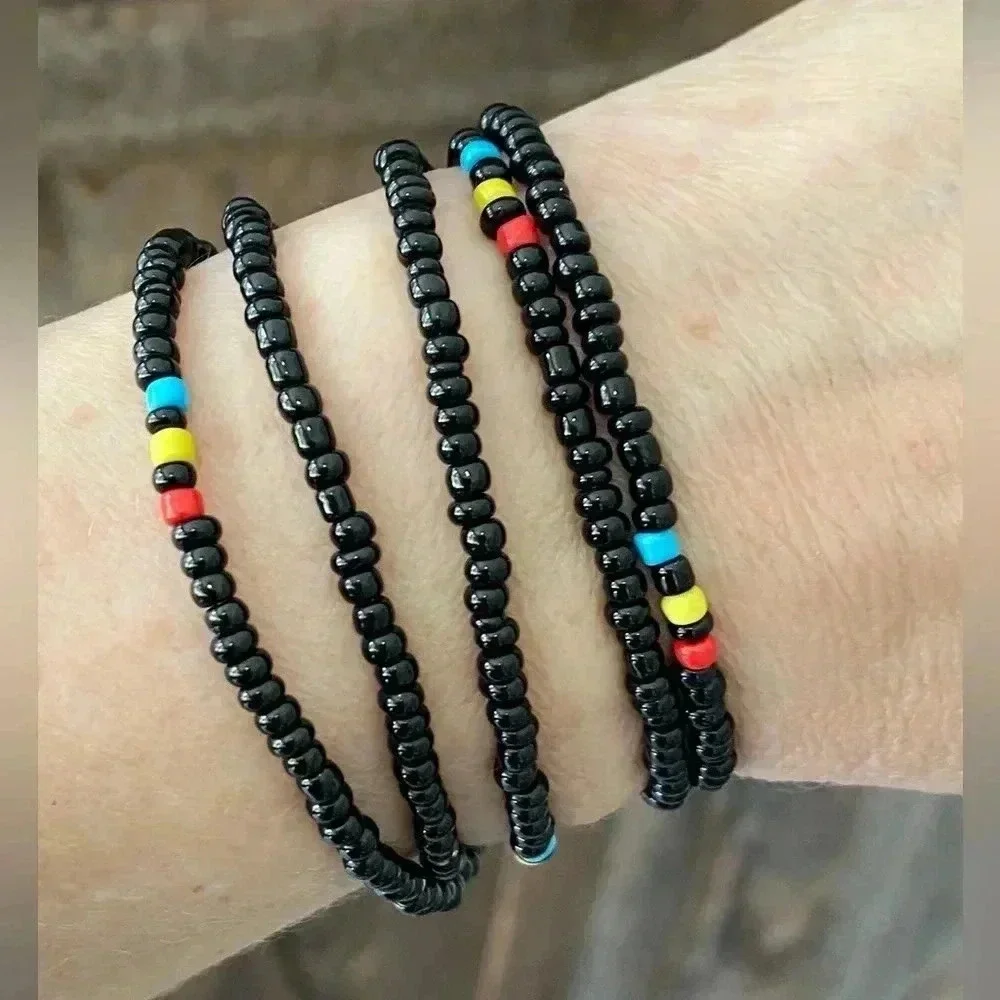 Black & Multicolor Africa Style Seed Bead Waist Beads Stretch Bracelet